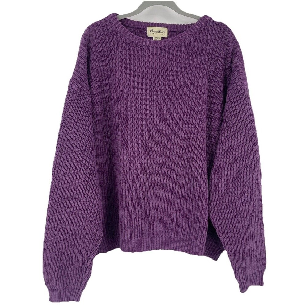 Eddie Bauer Sweater Mens 2XL Tall Purple Heavy Knit Crewneck Vintage